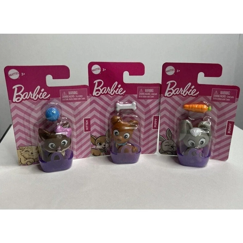 Barbie Pets in Baskets Play Set Bunny Puppy‎ Kitten With Toys Cake Toppers